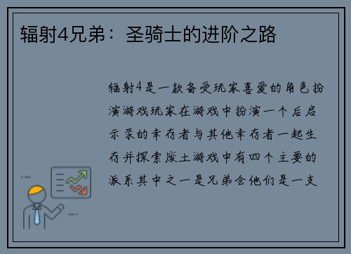 辐射4兄弟：圣骑士的进阶之路