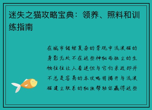 迷失之猫攻略宝典：领养、照料和训练指南